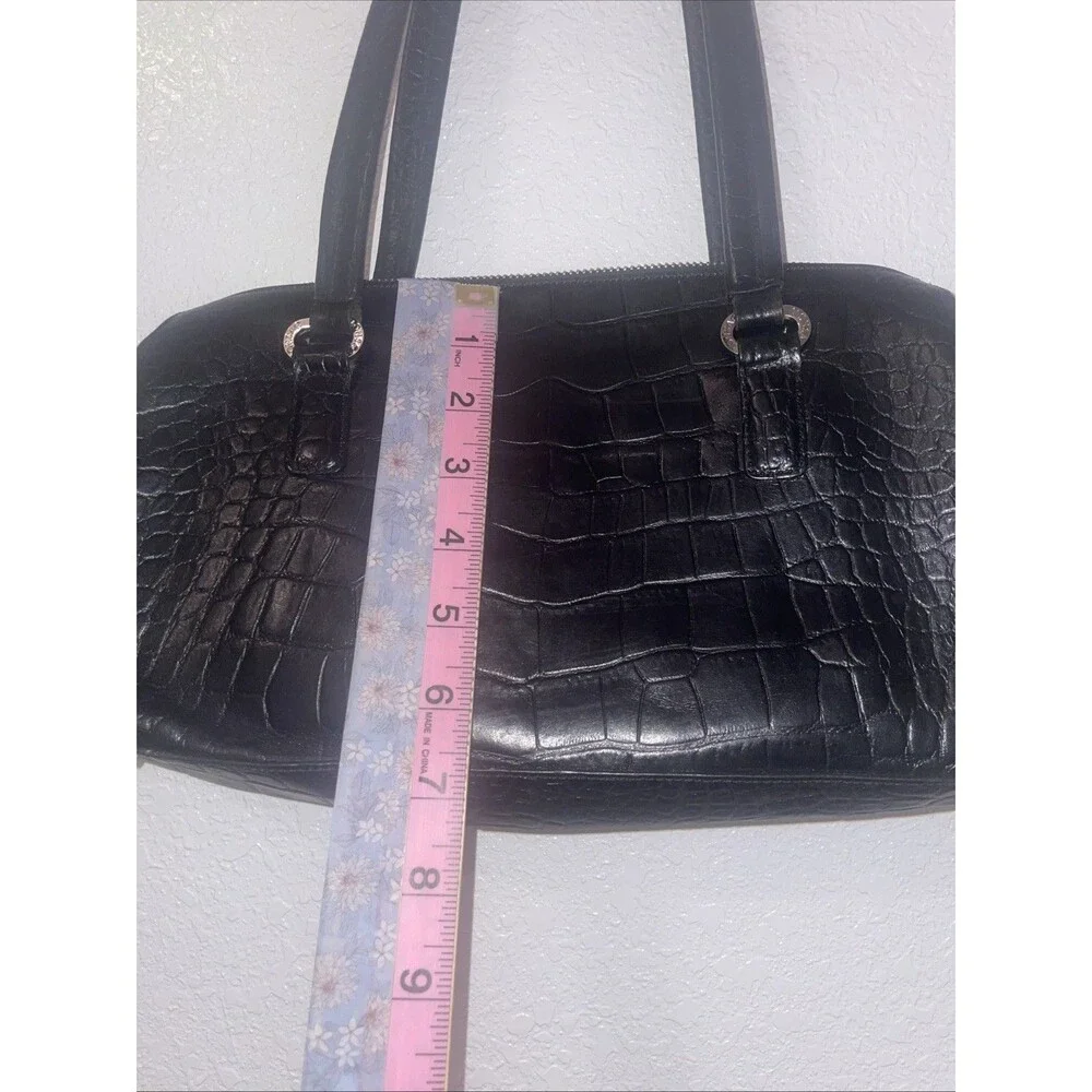 Monsac Handbag Croc Embossed East West Black Leather Shoulder Purse Preppy Bag